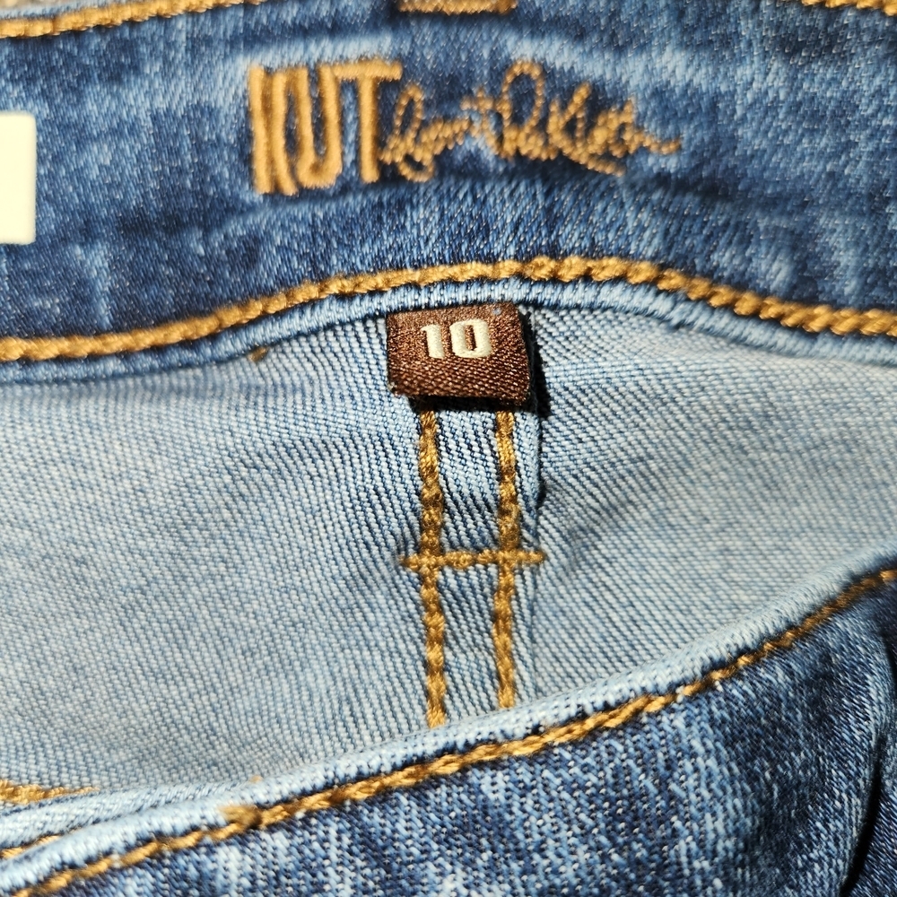 Kut From The Kloth Catherine Boyfriend Patchwork Jeans Size 10 Frayed Raw Hem - Picture 10 of 15